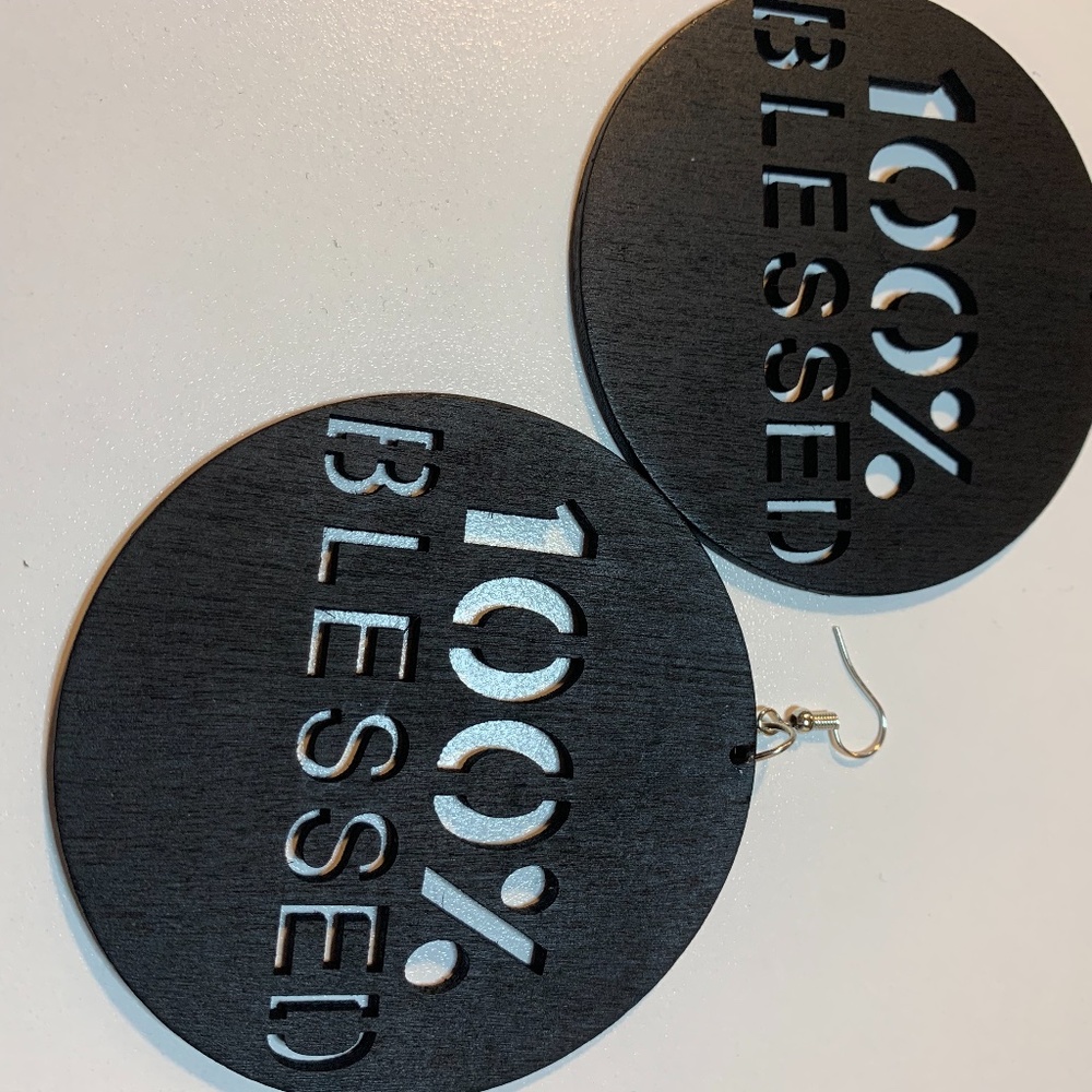 COPY - 100 % Blessed Earrings (BLACK) - Picture 7 of 7